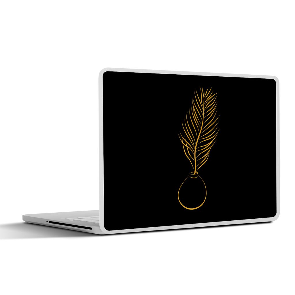 MuchoWow Laptop Aufkleber Sticker Cover Topf - Pflanze - Gold - Linienkunst 40x30 cm - Laptop Dekoration - Selbstklebend