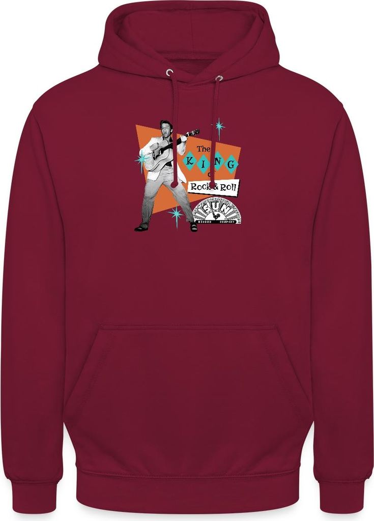 Spreadshirt Elvis Presley The King Of Rock & Roll Uni Hoodie, L, Bordeaux