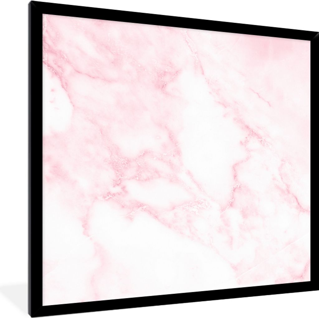 MuchoWow Gerahmtes Poster Marmor - Weiß - Rosa - Chic - Marmoroptik 40x40 cm - Poster mit Schwarzem Bilderrahmen Wandposter Rahmen Foto Bilder -...