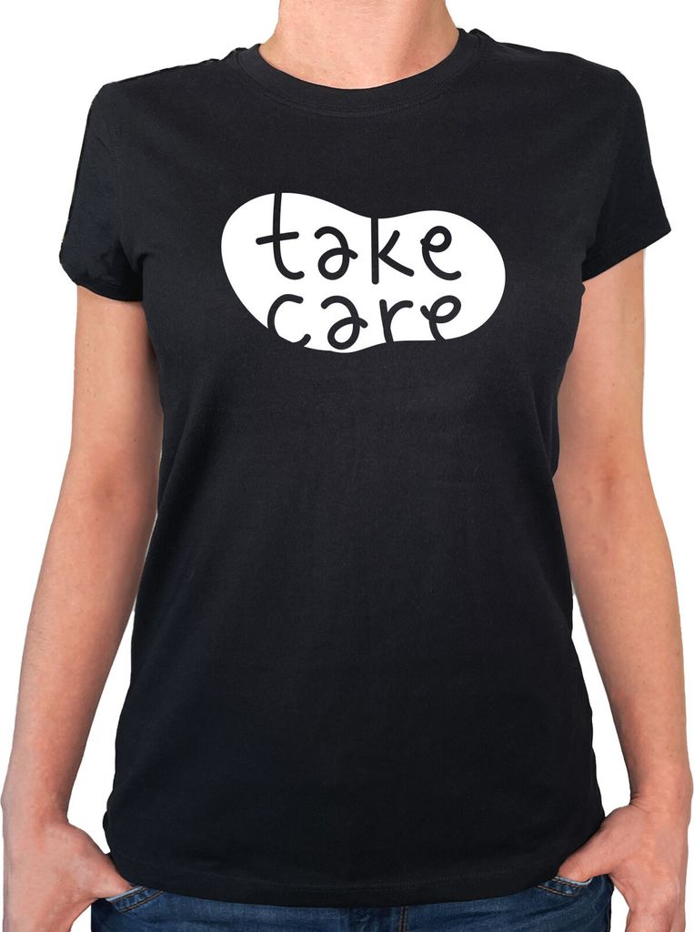 Huuraa Damen T-Shirt Take Care Batch S Black Bio Baumwolle Fairtrade Damenshirt Geschenkidee