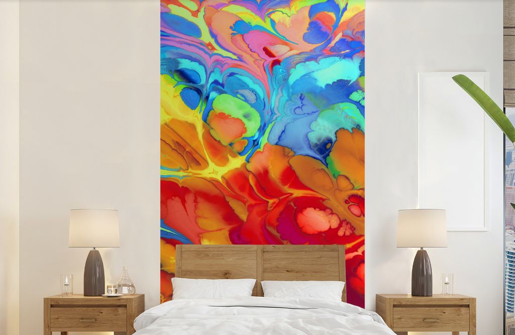 MuchoWow Fototapete für Wohnzimmer oder Schlafzimmer Wandtapete Vinyl Motivtapete Regenbogenfarben beigemischt - 120x240 cm - Hintergrundbild