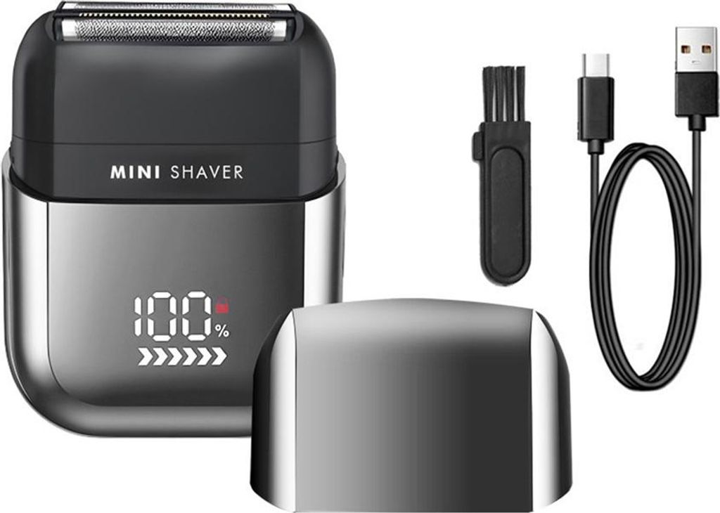 INF Mini-Rasierer für Herren, Edelstahl, USB-Aufladung, LED-Anzeige, 4-teilig