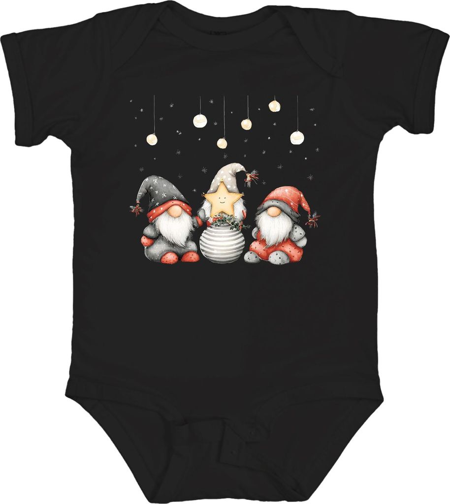 Weihnachtswichtel Stern Kugel skandinavisch süß Geschenk rot grau Unisex Baby Body, Schwarz, 0/3