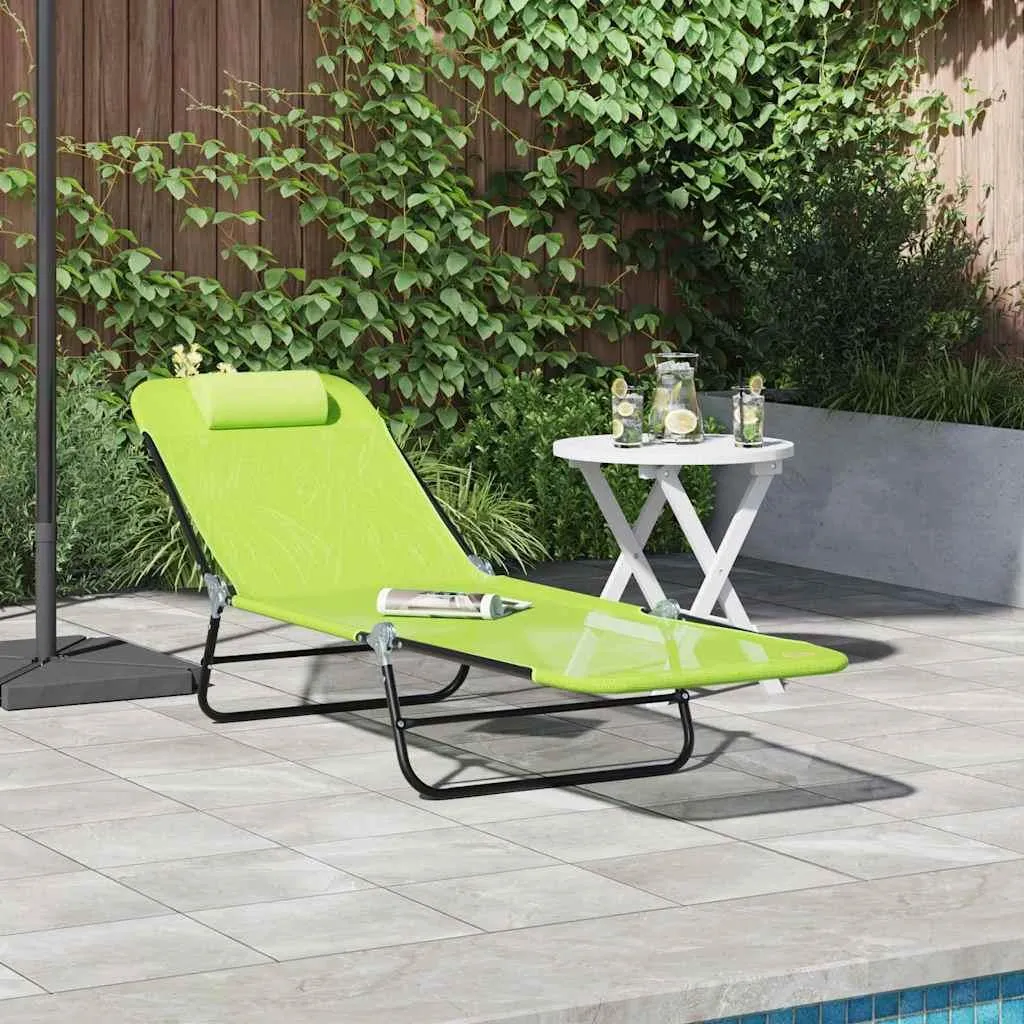 Lit de soleil pliable vert 182x55x85,5 cm avec structure métal robuste - 2