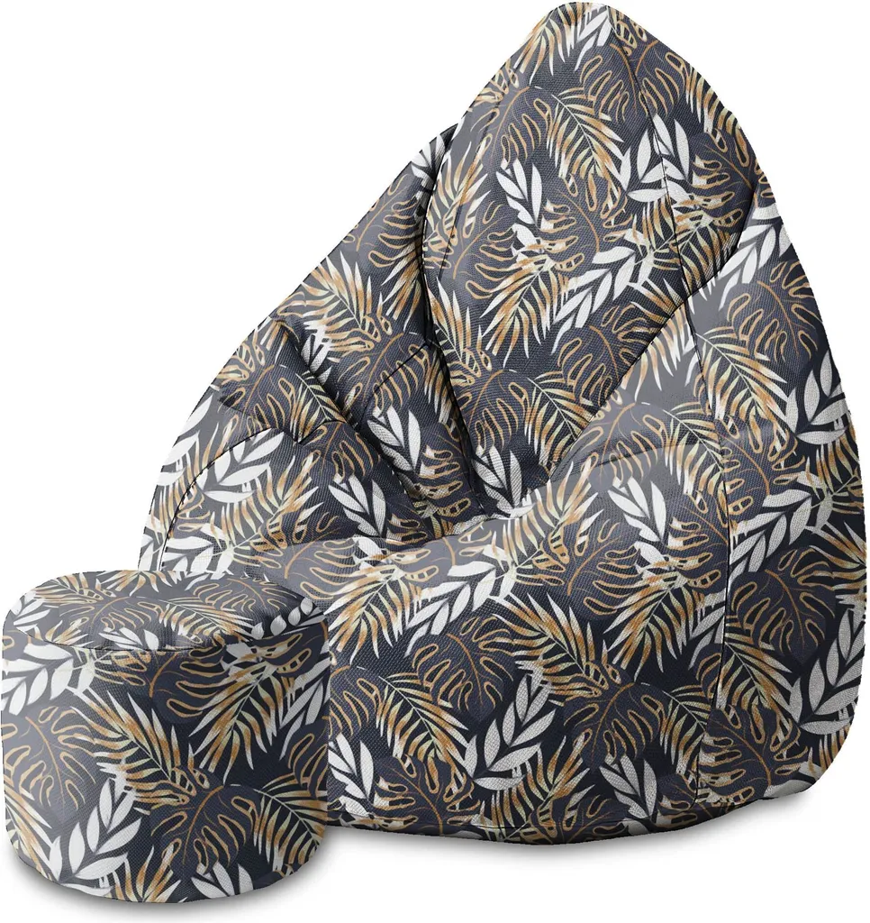 Dreamroots Pouf Sacco Design Foglie d'oro 80x80x120cm con Poggiapiedi