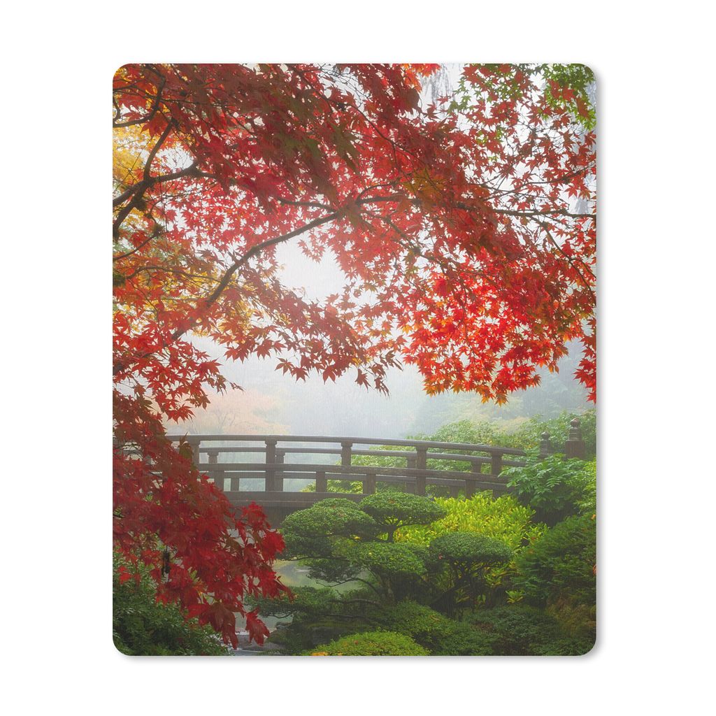 MuchoWow Mauspad Mousepad Japanischer Ahorn - Bäume - Brücke - Natur - Japanisch 19x23 cm - Mousepads - Maus Mat - Pad - Mausunterlage - Mauspa...