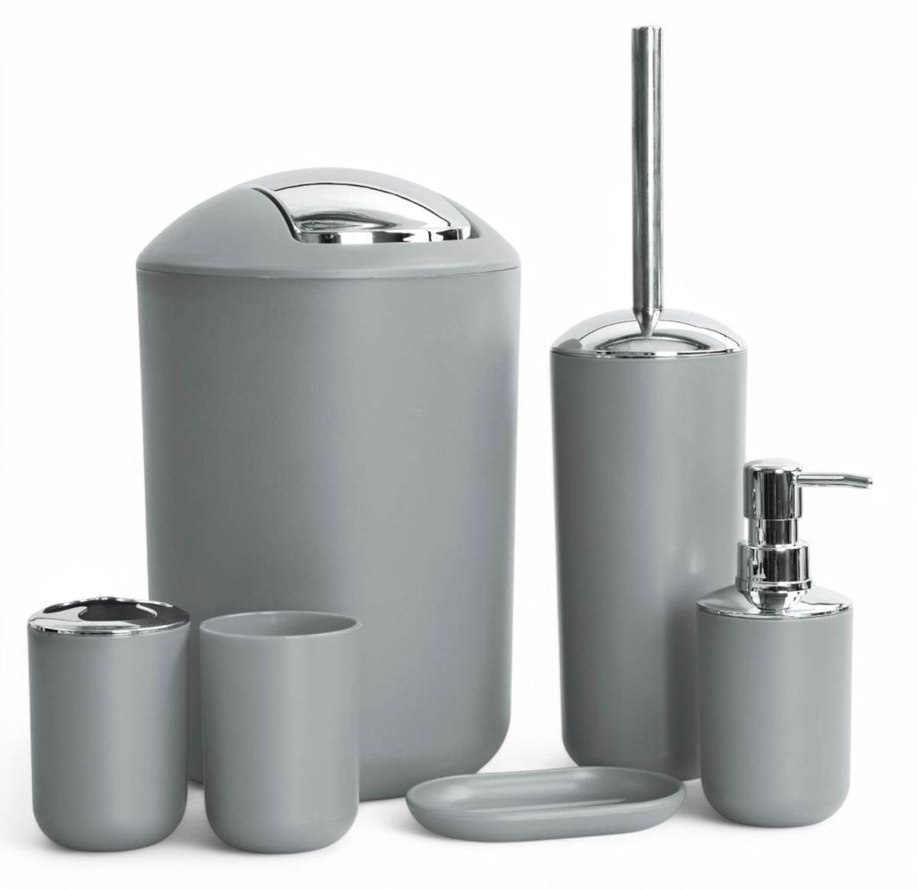 6tlg Badset Badezimmer Zubehör Set Organizer: (Grau Design Produktbild 