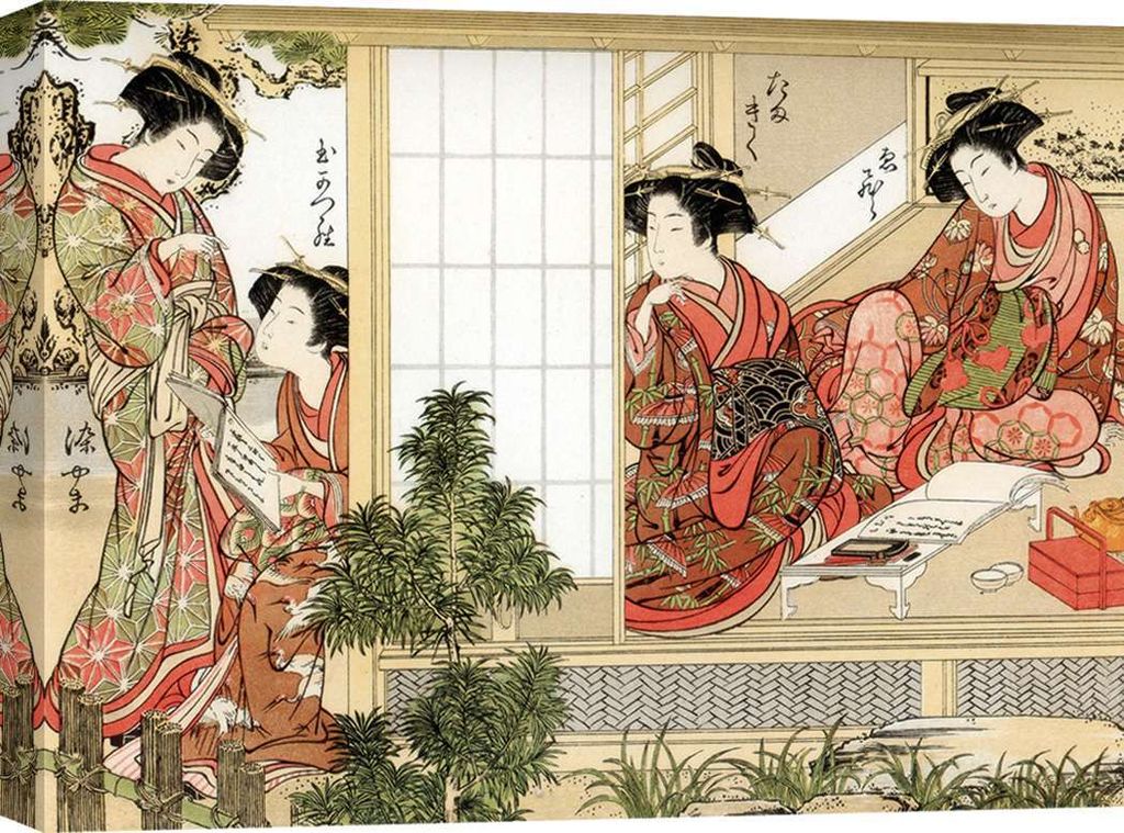 Japanische Kunst, Leinwandbild - Katsukawa Shunsho, Japanese Beauties, 1776 – 120x90 cm