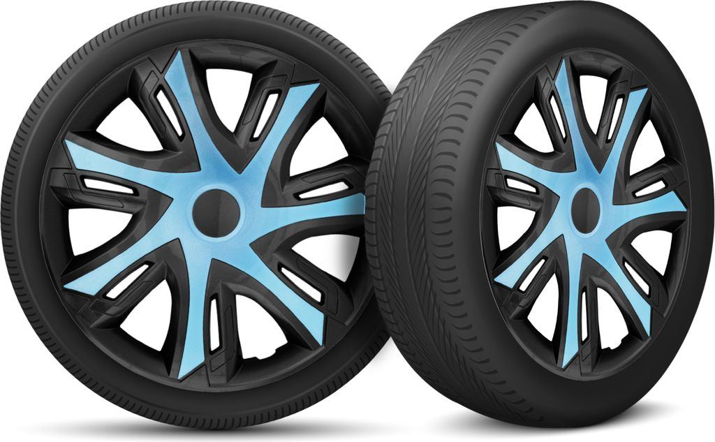 Auto Radkappen Radzierblenden 4er Set passend für alle Stahlfelgen - einstellbarer Sicherungsring - 14 Zoll - Schwarz Blue