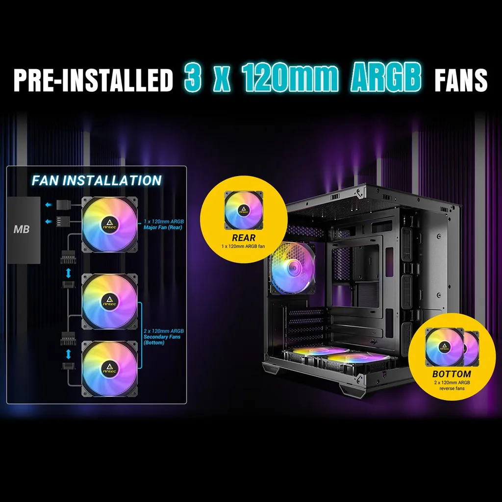 Antec CX60M ARGB Boîtier PC Micro-ATX Mini-ITX Noir au format Retail - 4