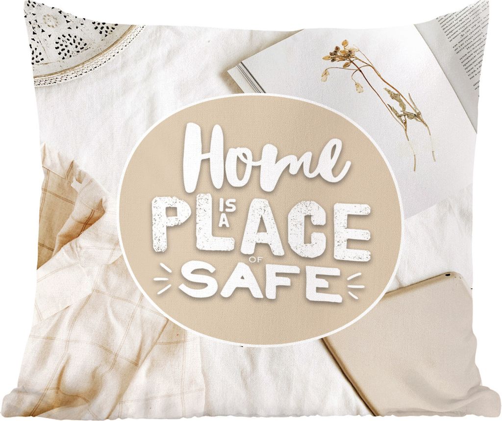 MuchoWow Zierkissen Sofakissen Wohnzimmer Dekokissen 45x45 cm Sprichwörter - 'Das Zuhause ist ein Ort der Sicherheit' - Zitate - Schlafpolster -...