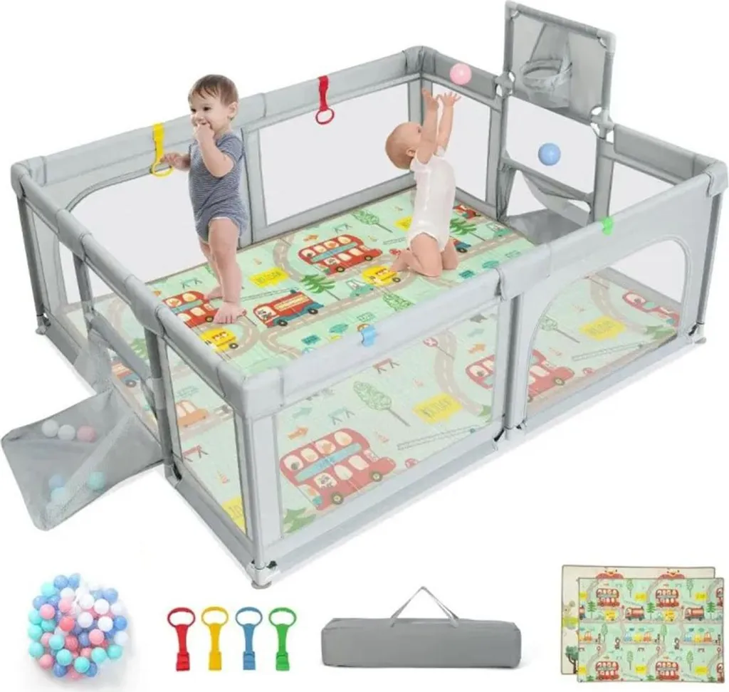 Parc bébé XL BB6402DE-HS 188 x 157 cm Gris Clair - Espace de Jeu Sécurisé