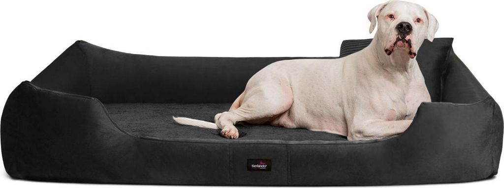 tierlando Orthopädisches Hundebett VINCENT High-Tech-Velours (Triton) und Cord - Größe: 130x100cm | Farbe: 03 Schwarz
