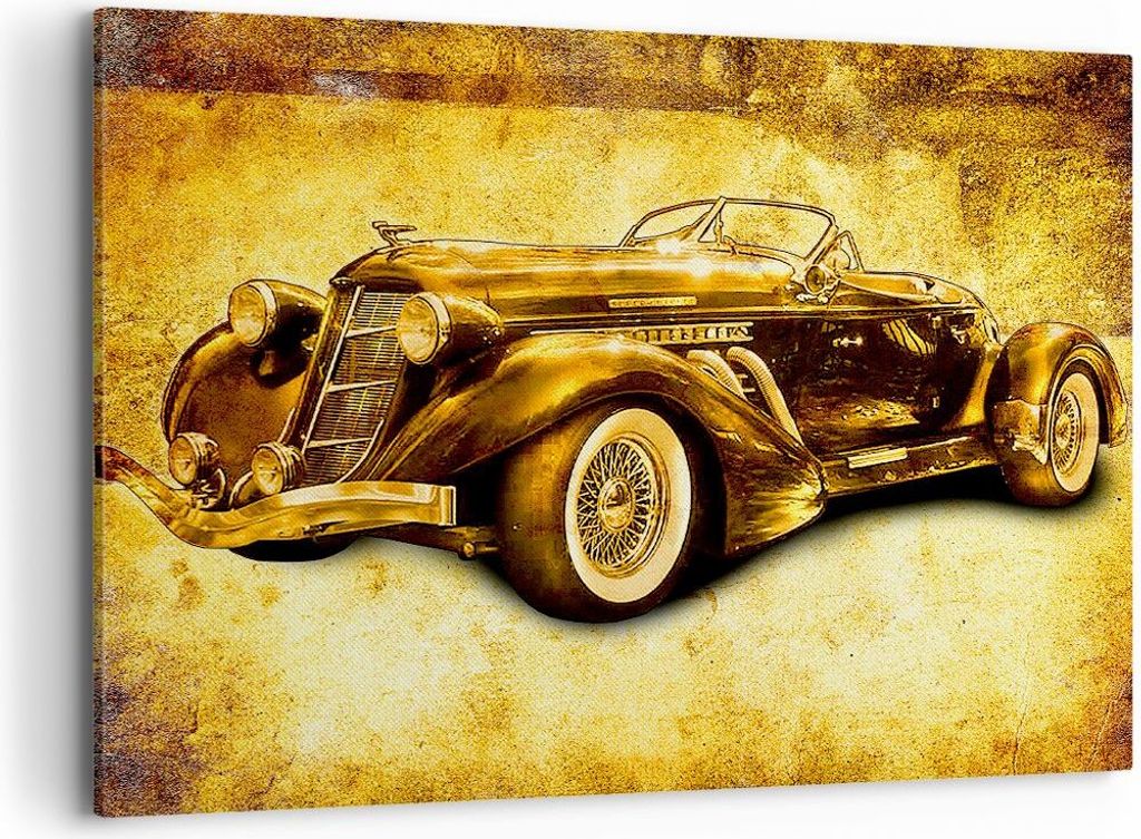 Bild auf Leinwand - Leinwandbild - Auto Lenkrad Classic - 100x70cm - Wand Bild - Wanddeko - Leinwanddruck - Bilder - Kunstdruck - Wanddekoration - ...