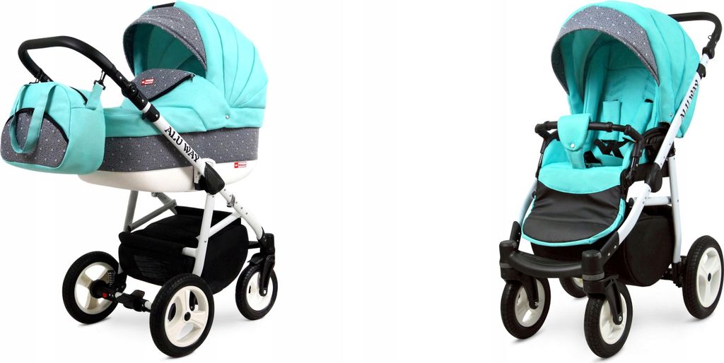 BabyLux Alu Way | 2in1 Kinderwagen Set | Mint | Kombikinderwagen | Kinderwagenset | Buggy + Babywanne