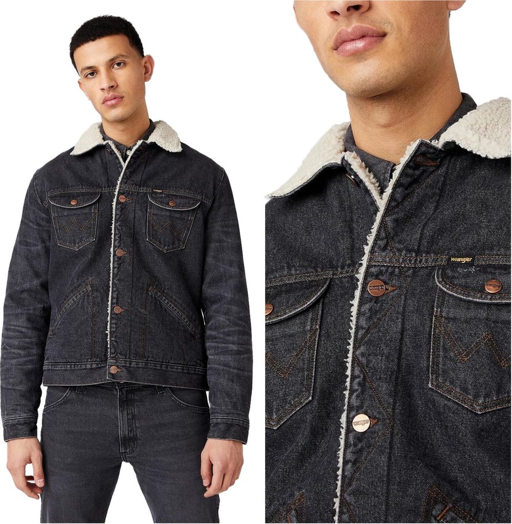 WRANGLER Herren, Jeansjacke 124MJ SHERPA, S, Schwarz, jeansmantel, , jeansjacken