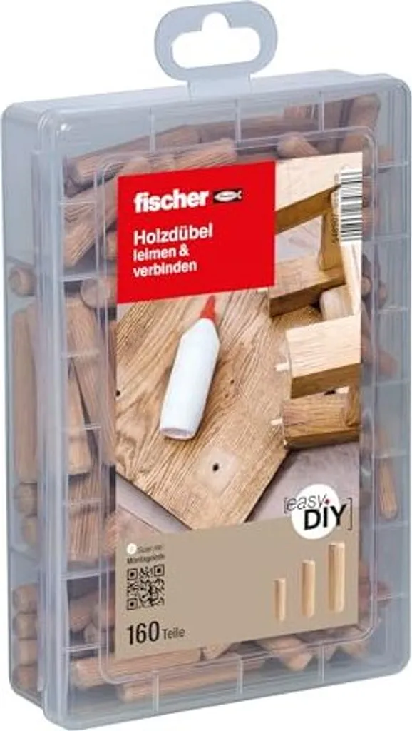 fischer easyDIY Box 548597 Coffret de 160 Chevilles Bois Haute Densité
