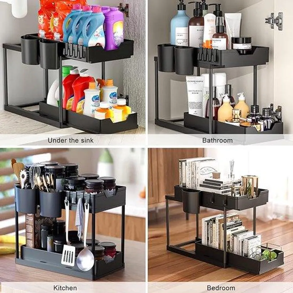 Rangement de cuisine et salle de bain coulissant pour double évier