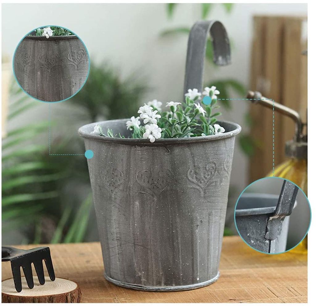 DOITOOL 5er-Set Hänge-Blumentopfhalter Für Geländer – Weiß, 23x16 Cm, Aus Metall & Kunststoff, Ohne Bohren