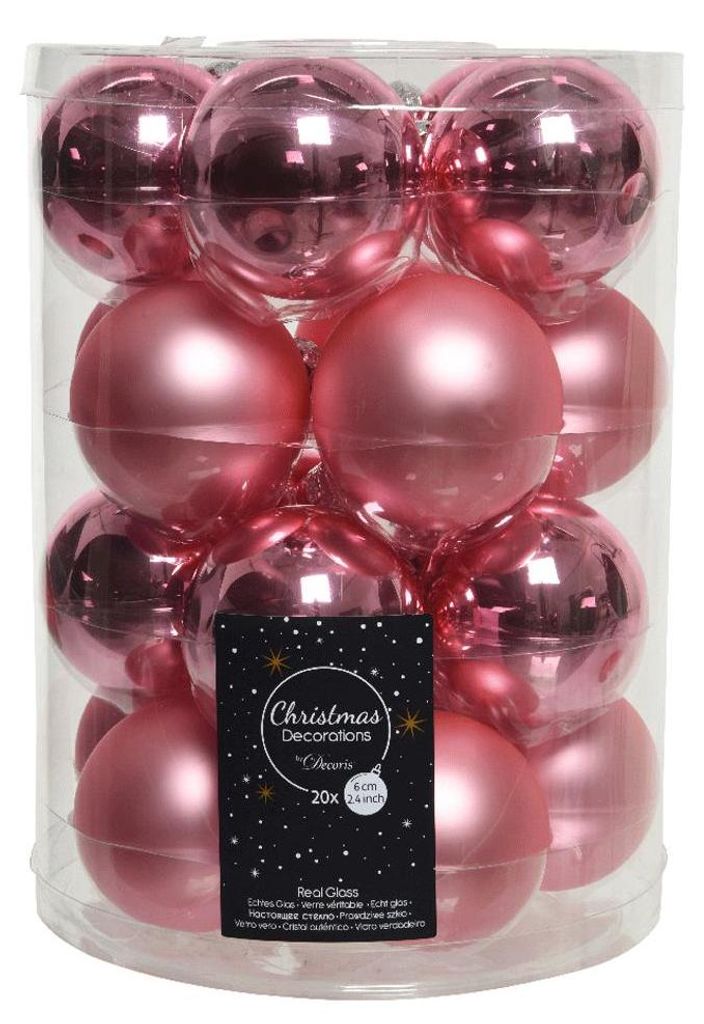 Weihnachtskugeln Glas 6cm x 20 Stück - Lippenstiftrosa Produktbild 