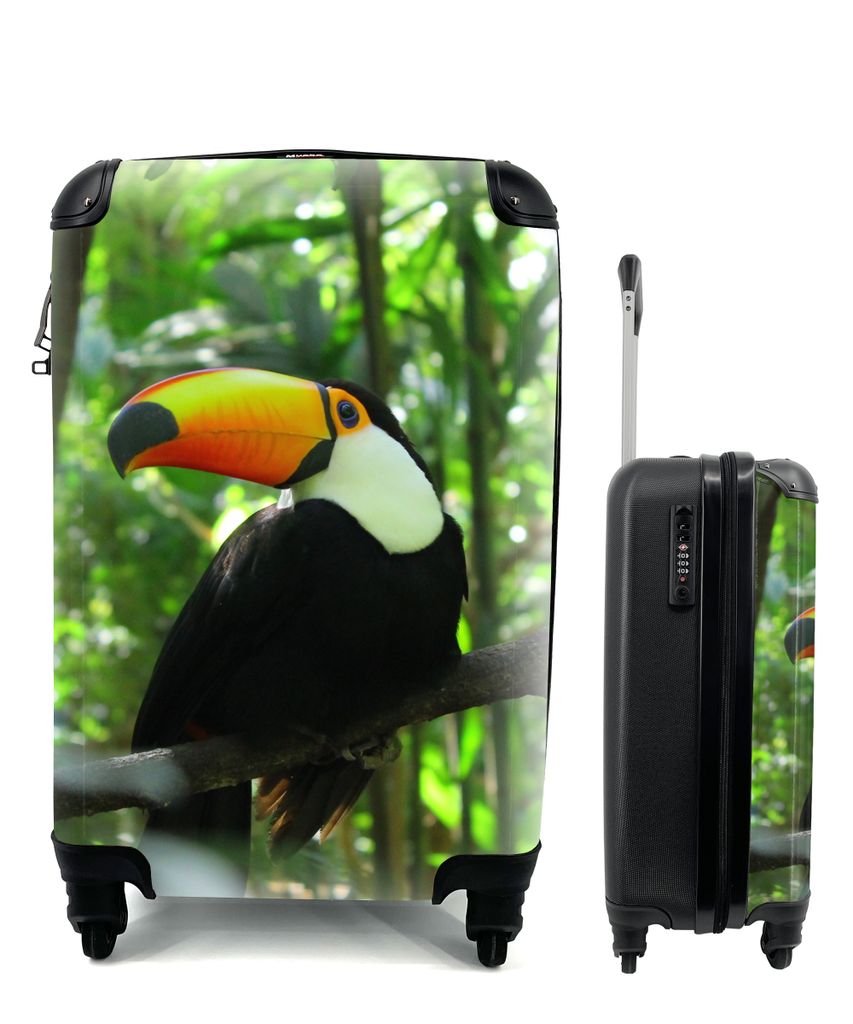 MuchoWow Koffer Handgepäck Trolley Rollkoffer Kleine Reisekoffer mit 4 Rollen - Tukan im Baum - Cabin Size < 55x40x23 cm & 55x40x20 cm - Fotokof...