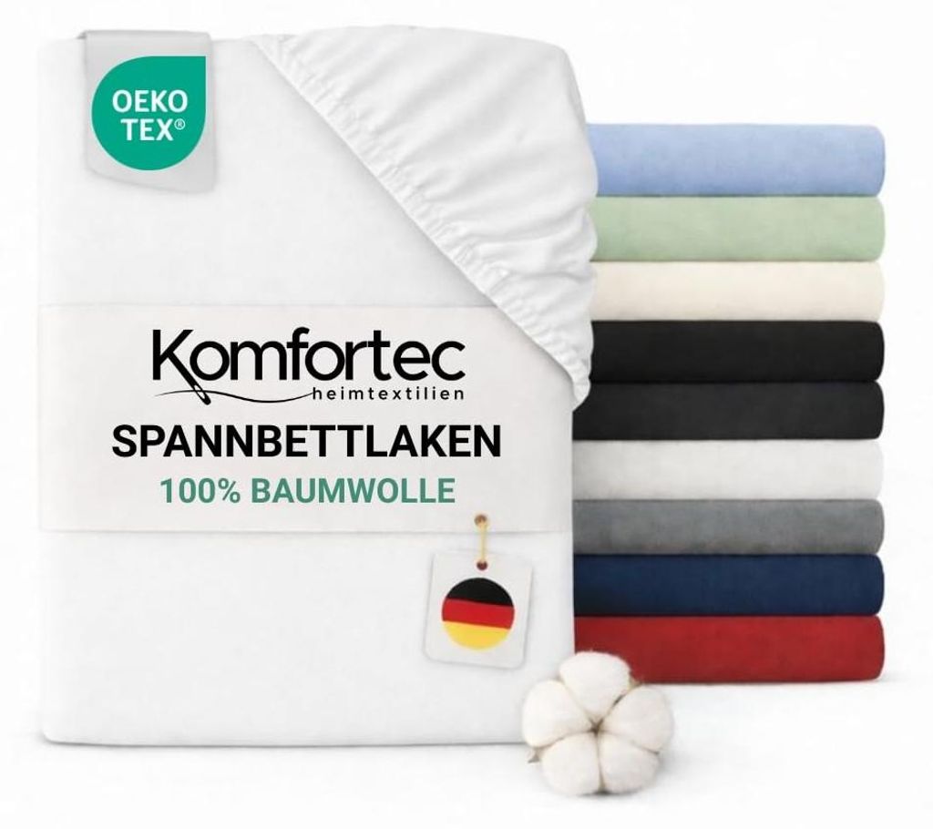 Komfortec Jersey Drap-housse 90x200 cm, 100% coton, blanc Image du produit 