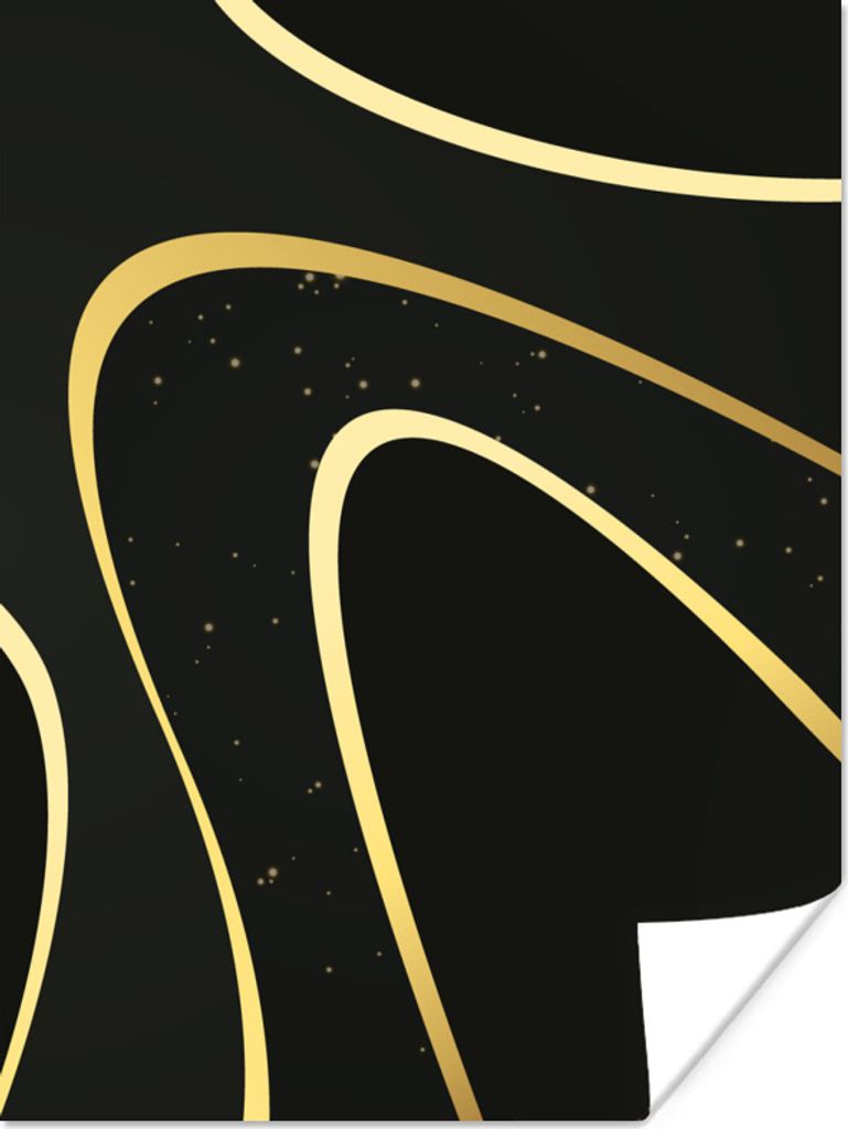 MuchoWow Poster Goldene Wellen auf schwarzem Hintergrund 120x160 cm - Wandbilder