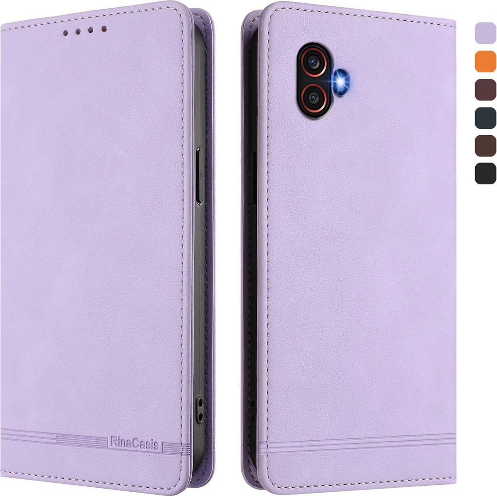 Hülle für Samsung Galaxy XCover6 Pro, Retro Kunstleder Ständer Klapphülle mit Kartenfächer und Magnetische Violett