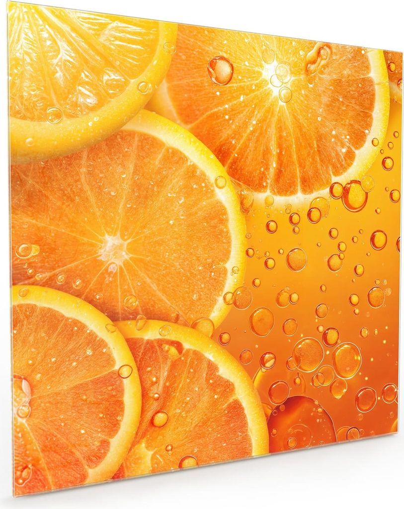 Küchenrückwand Spritzschutz Glas mit Motiv Erfrischende Orange 40 x 40 cm