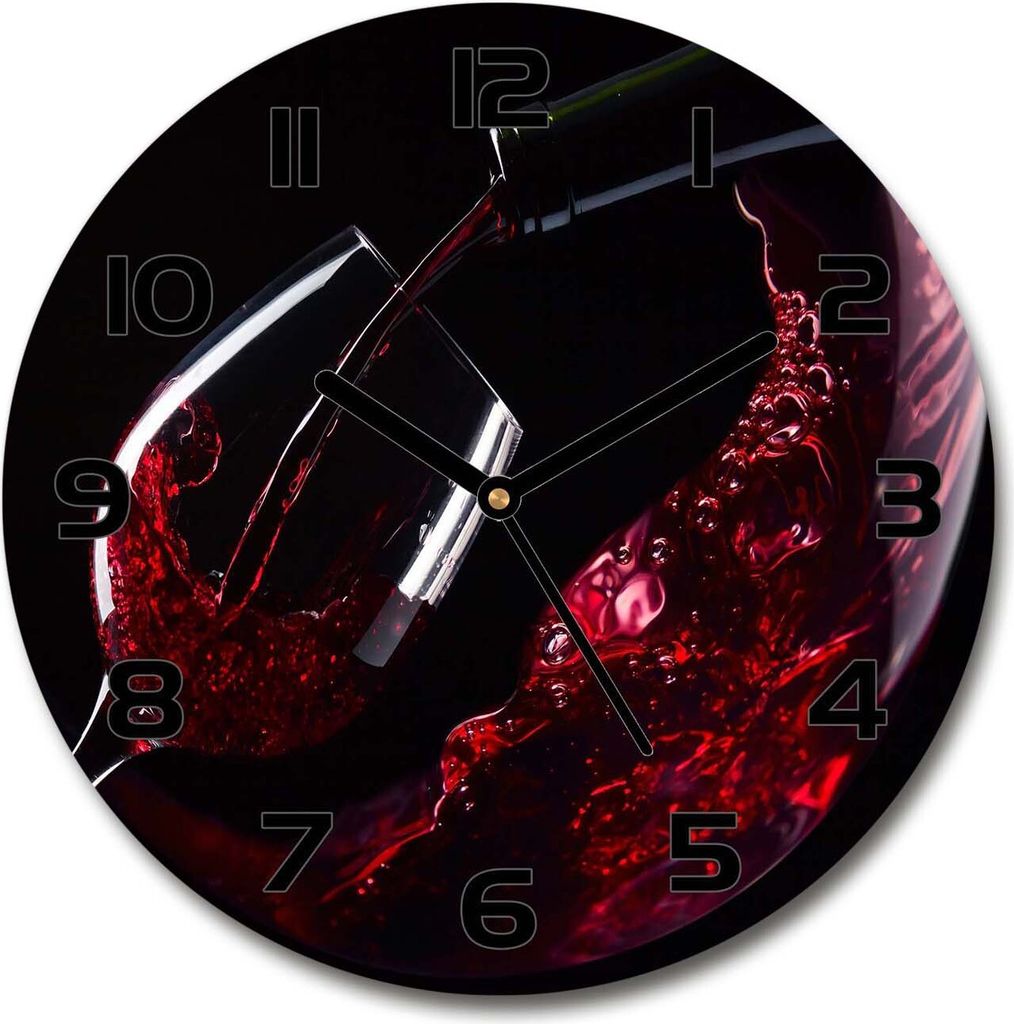 Wanduhr aus Glas 30fi Glasbild Glasuhr Gehärtetes Glas - schwarze-zeiger - Red wine