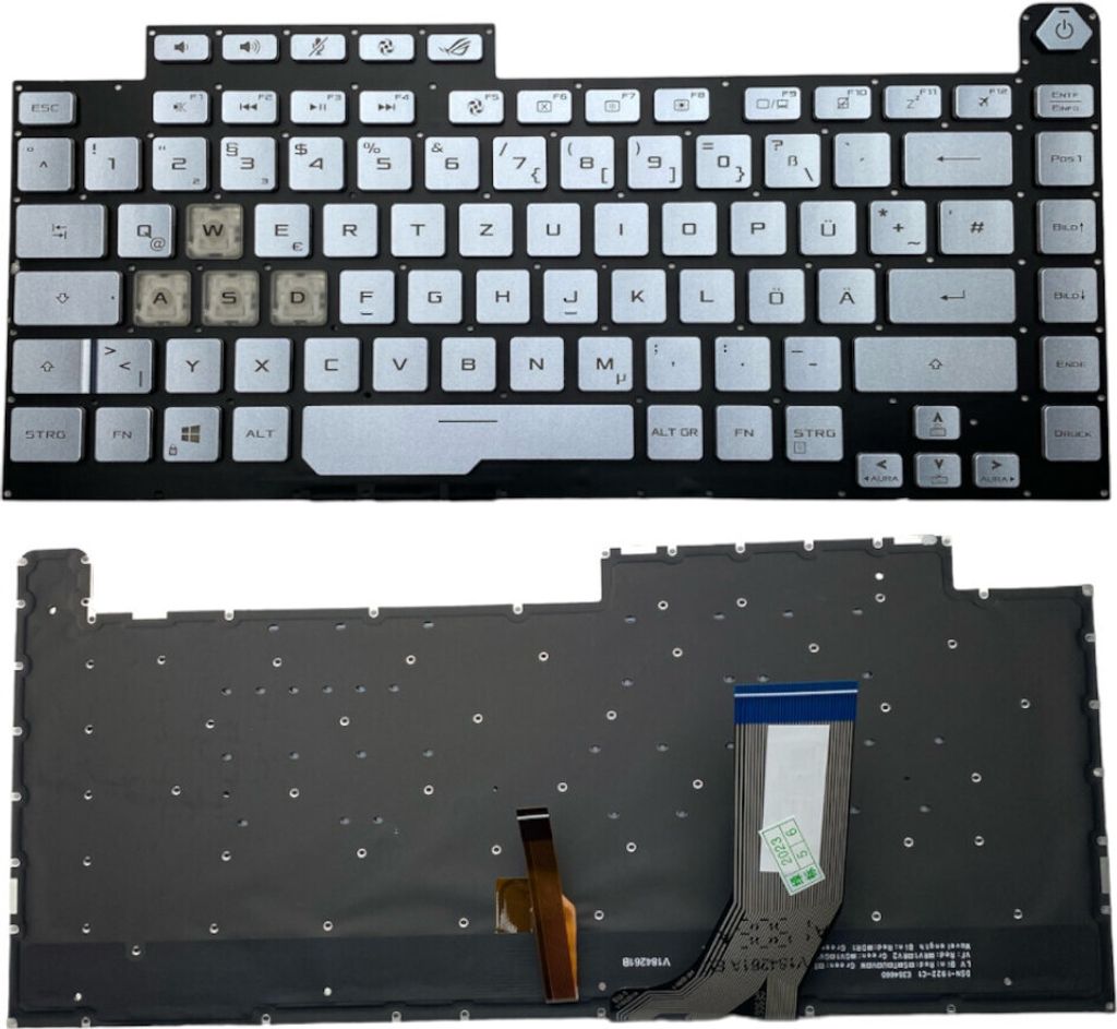 Trade-Shop Original Laptop Tastatur Deutsch QWERTZ Silber mit Backlit (RGB) kompatibel mit Asus ROG Strix G G531 G531G G531GT G531GU G531GD G531GW