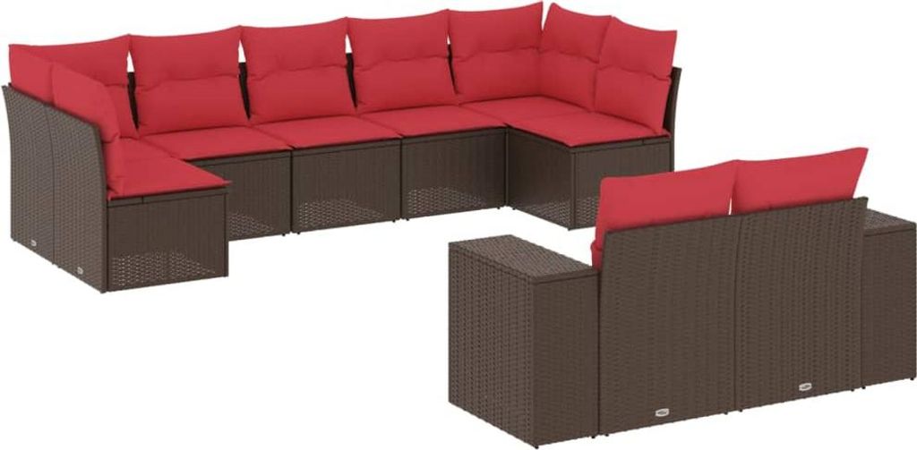 vidaXL 9-teiliges Gartensofa-Set mit Kissen, braun, Polyrattan