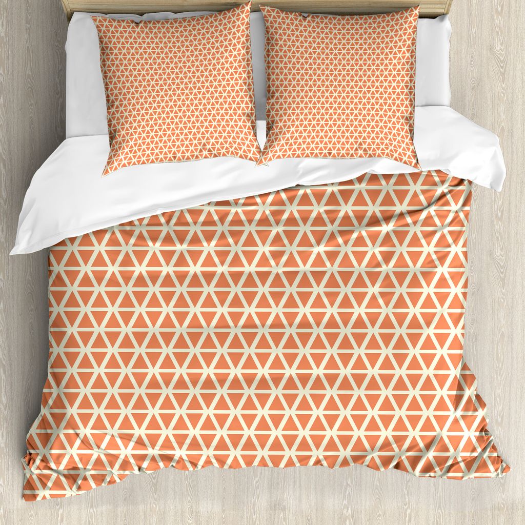 ABAKUHAUS Orange Bettbezug, Groovy Weiche Triangles, Milbensicher Allergiker geeignet mit Kissenbezügen, 155 cm x 220 cm - 80 x 80 cm, Blasses Ora...