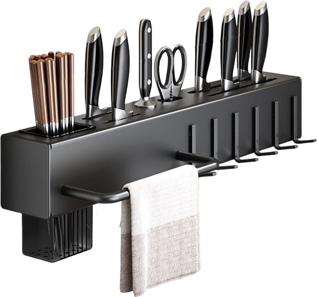 Küchenbesteckhalter, Wandmontierter Cutterhalter mit Haken, Cutter-Aufbewahrungsregal Kohlenstoffstahl für Löffel und Essstäbchen, rostbeständ...