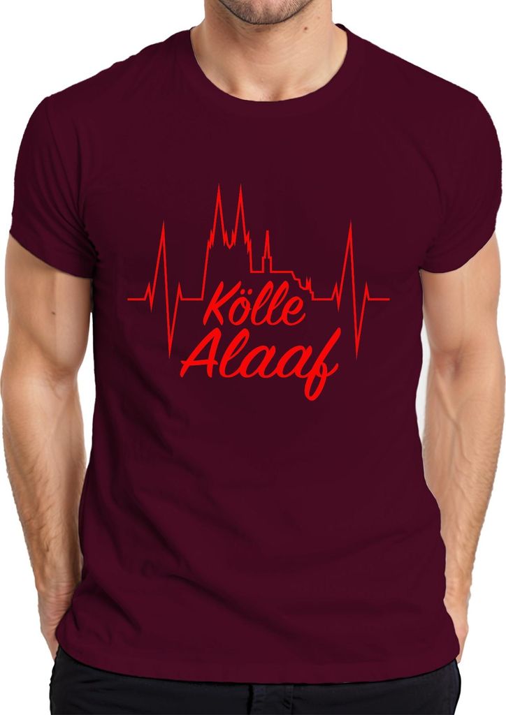 Kölle Alaaf Kölner Dom Skyline Karneval Jeck Fastelovend Herren T-Shirt, Burgundy, S