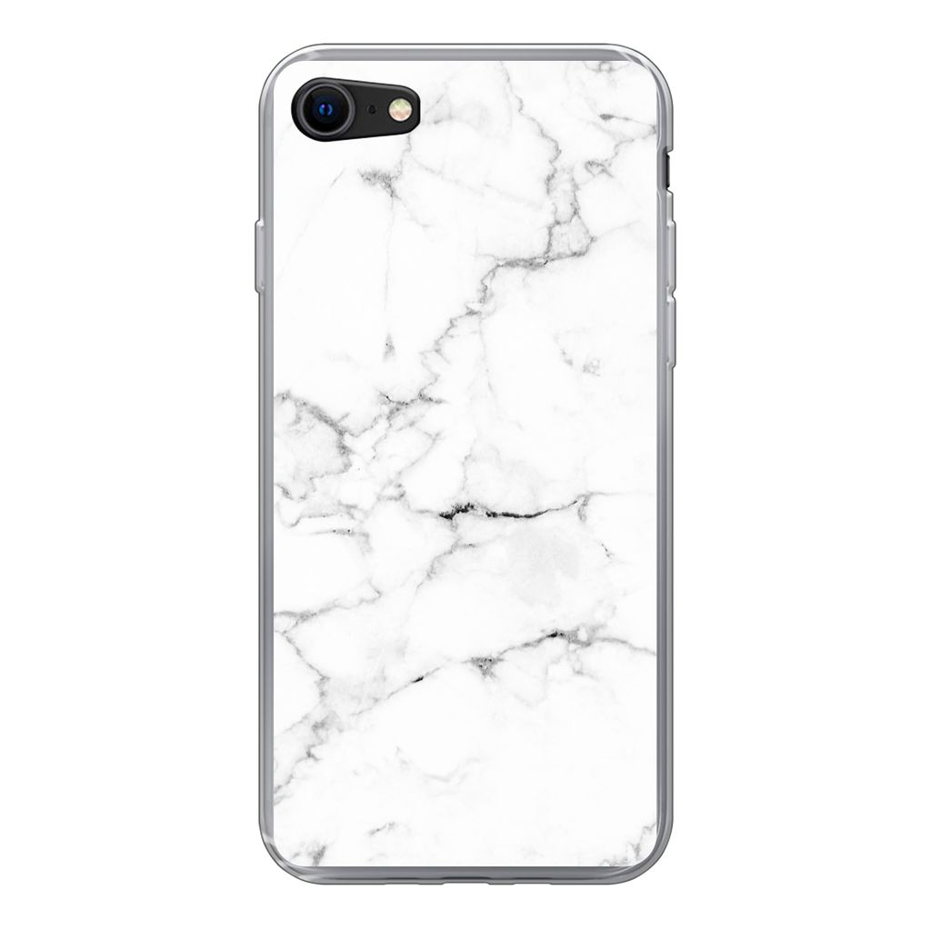MuchoWow Handyhülle Schutzhülle Hülle für iPhone SE 2022 Marmor - Weiß - Grau - Luxus - Marmoroptik - Strukturiert Silikon Softcase Handy H...