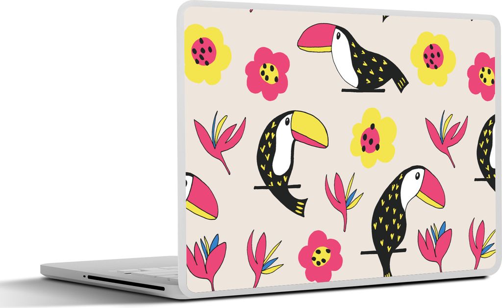 MuchoWow Laptop Aufkleber Sticker Cover Muster - Vogel - Blume 31x22.5 cm - Laptop-Deko
