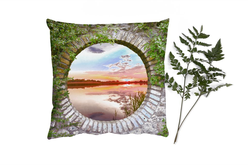 MuchoWow Zierkissen Sofakissen Wohnzimmer Dekokissen 45x45 cm Meer - Sonnenuntergang - Ausblick - Schlafpolster - Polster für das Sofa