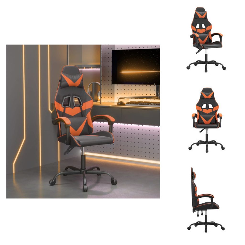 vidaXL Gaming-Stuhl Drehbar Schwarz und Orange Kunstleder - Gaming-Sessel