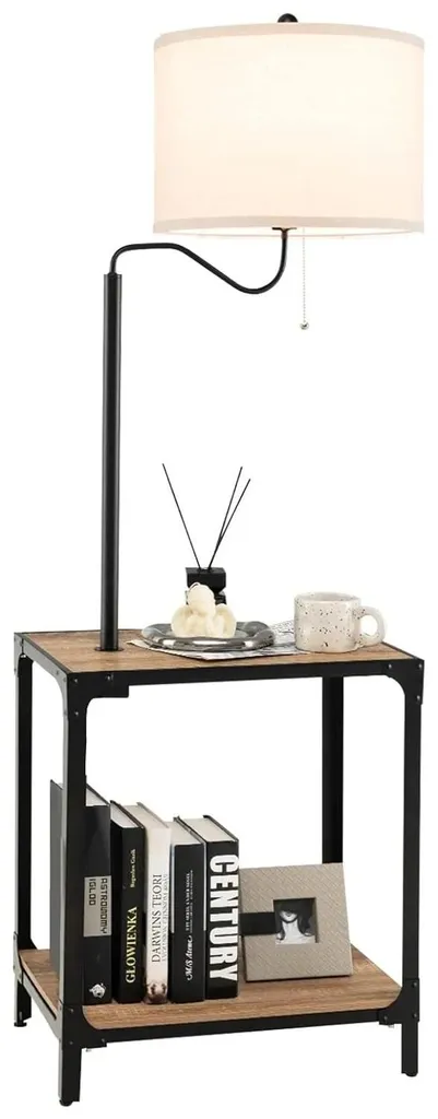 Lampadaire avec Tablette et Port USB Kaki - Pivotant 360° - 144cm