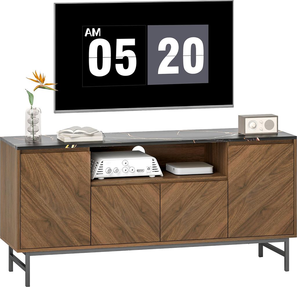 HOMCOM TV-Ständer für Fernseher bis zu 65 Zoll, TV-Möbel aus Holz mit offenem Fach, Türen, verstellbaren Einlegeböden und Kabelmanagement, mod...