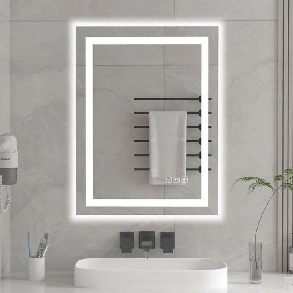 Miroir de Bain LED sans Buée 60x45 cm : Visibilité Nette et Tactile