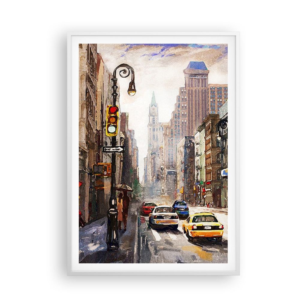 Gerahmtes Poster - Weißer Rahmen - New York Aquarell - 70x100 cm - Wand Bild - Wanddeko - Wandbilder - Kunstposter - Wandposter - Bilderrahmen - B...