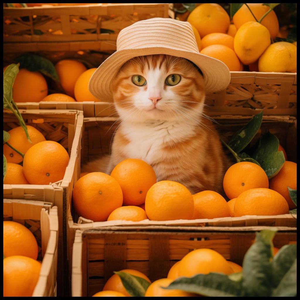 Poster 90x90cm Katze in Orangen