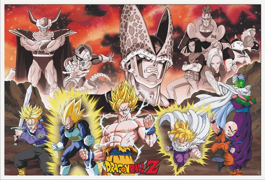 Affiche Dragon Ball Arc Cell avec cadre Shinsuke® blanc maxi et acrylique