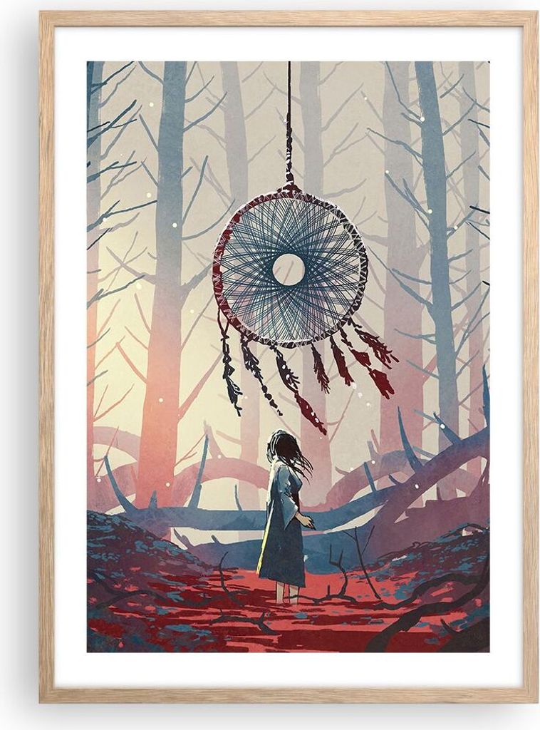 Gerahmtes Poster - Rahmen in heller Eiche - Märchen Fänger Träume - 50x70 cm - Wand Bild - Wanddeko - Wandbilder - Kunstposter - Wandposter - Bi...