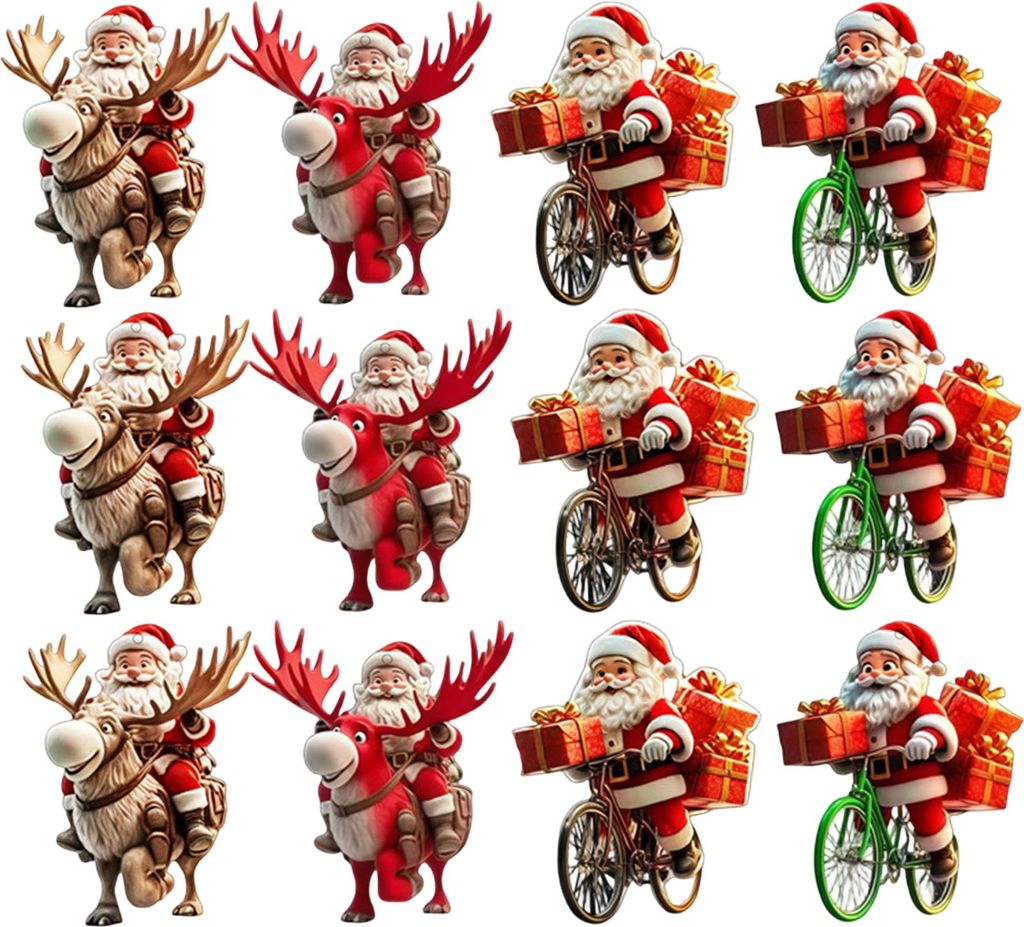 Weihnachtsbaumschmuck aus Holz: 2D-Weihnachtsmann im Heißluftballon/auf dem Fahrrad/Pinguin/Elfe – Hängende Ornamente für die Weihnachtsfeier