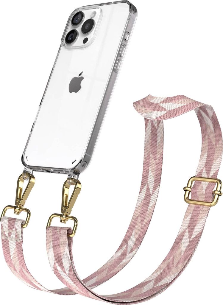 EAZY CASE Handykette - Verstellbarer Trageriemen kompatibel mit Apple iPhone 16 Pro Max, Handykordel mit transparenter Silikon-Hülle, Karabiner Go...