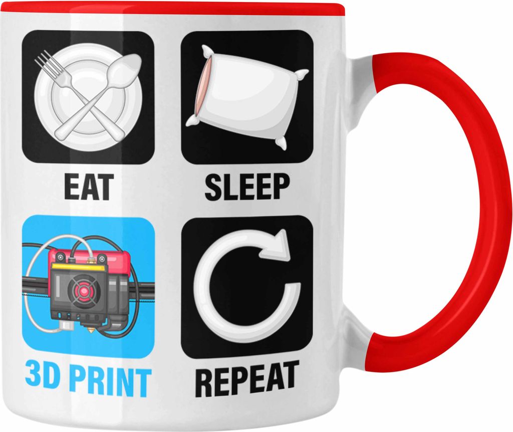 Trendation - 3D Drucker Tasse Geschenk für 3D Printing Eat Sleep 3D Print Repeat Männer (Rot)