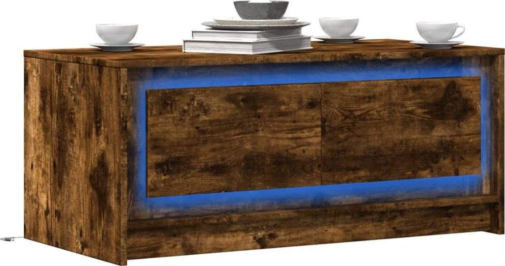 "Rabatt" LED-Couchtisch modern - Holztisch - Einfache Montage - Räuchereiche Holzwerkstoff - Kaffeetisch CC23779